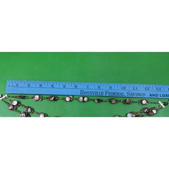 Vintage 13" Choker Necklace Tan Crystal MOP Shell 3 Strands BOHO - Picture 6 of 7
